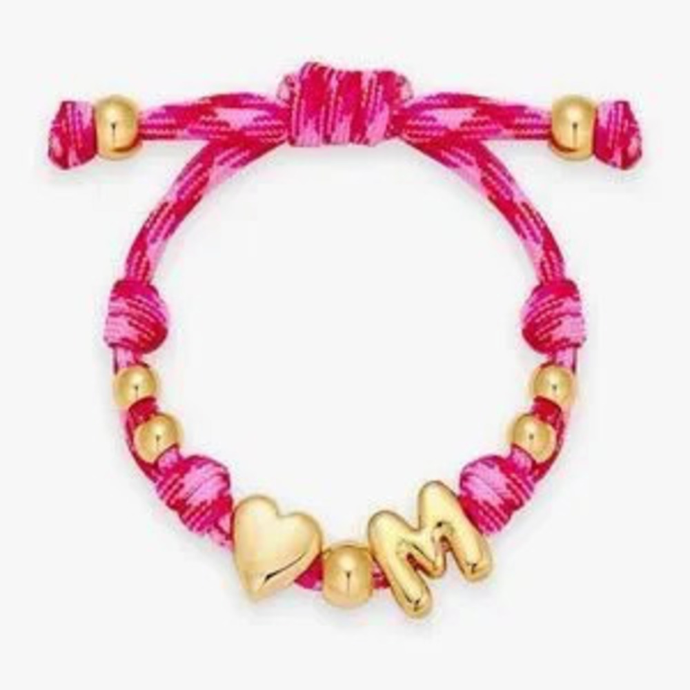 NEW?14K Gold-Plated Knotty Bubble Letter Initial Heart Bracelet